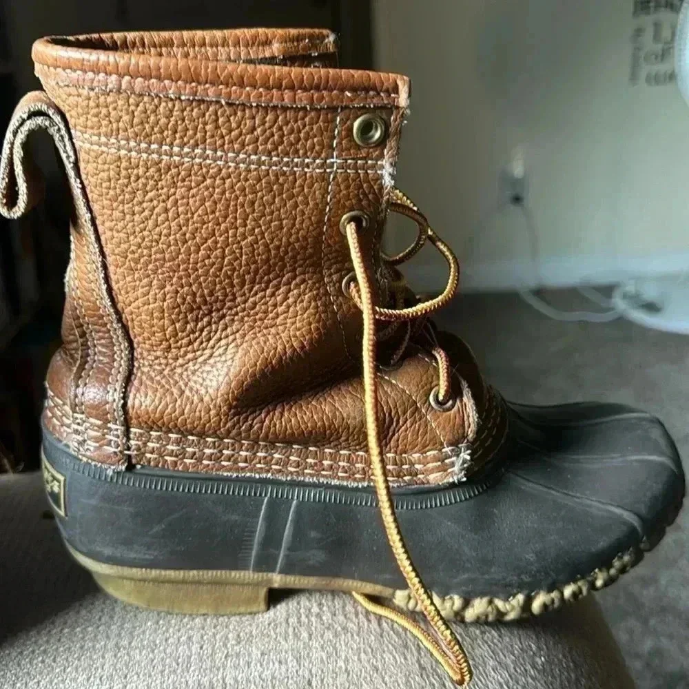 L.L. Bean Leather Bean Boots Womens 7 Brown Black  Duck Boots Lace Up